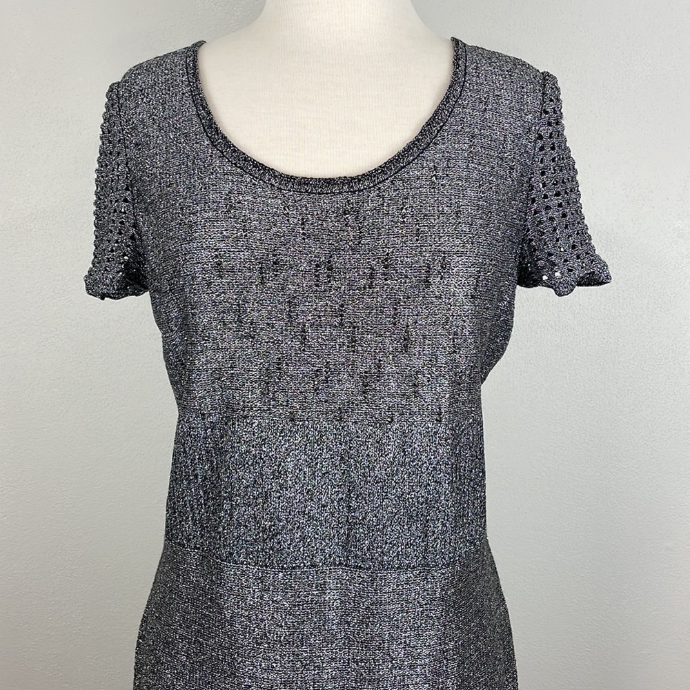 St John Collection Metallic Plaited Mixed Knit Dress - Picture 3 of 13